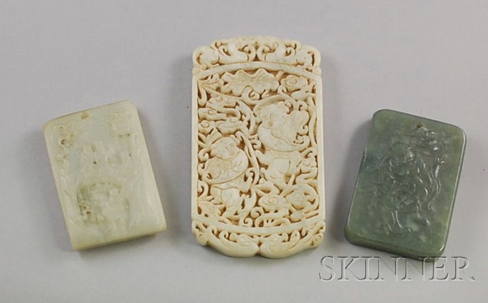 Appraisal: Three Asian Carved Jade Pendants one carved with children and