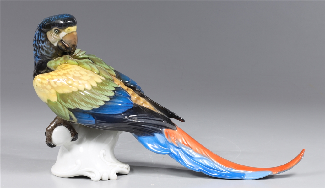 Appraisal: Vintage Rosenthal green blue yellow parrot with long tail perched