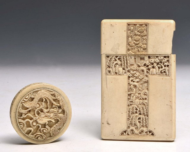 Appraisal: A CHINESE CARVED CANTON IVORY CARD CASE cm and a