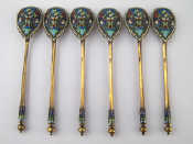 Appraisal: A set of six Russian silver cloisonne enamelled lemon tea