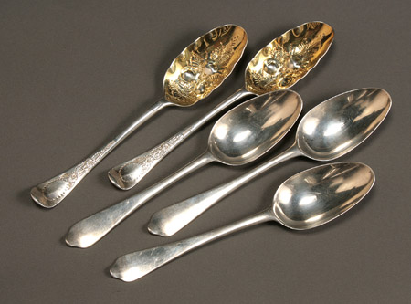 Appraisal: Group of Five English Silver Spoons Consisting of a group