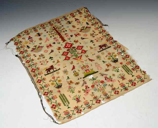 Appraisal: AN EARLY ENGLISH CHILDS SAMPLER with polychrome silk on a