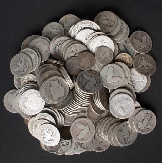 Appraisal: Assorted Barber type silver quarters and dimes with Standing Liberty