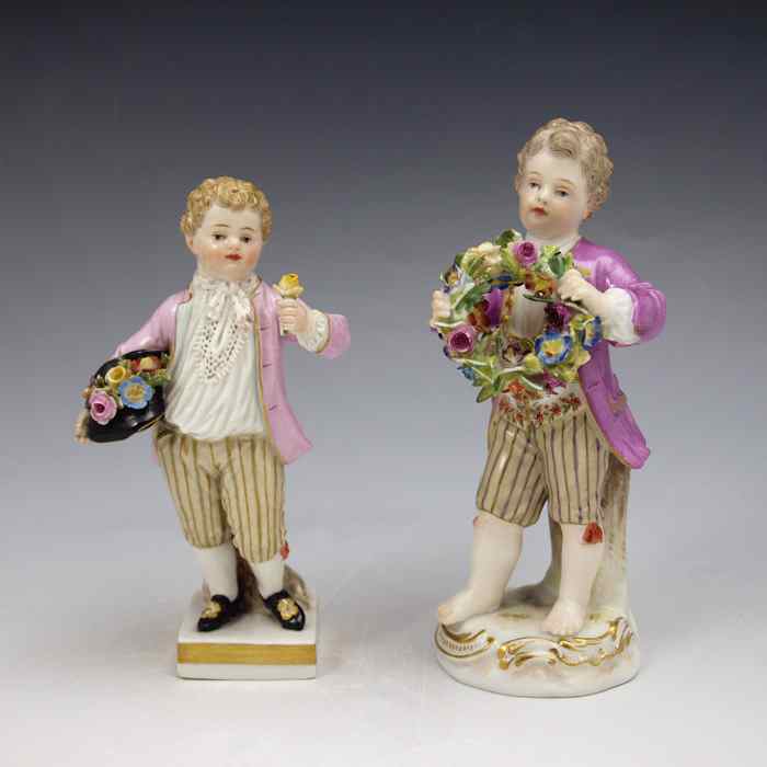 Appraisal: TWO TH C FINELY DETAILED MEISSEN FIGURINES Little boy with