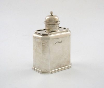 Appraisal: An Edwardian silver tea caddy rectangular form canted corners slide