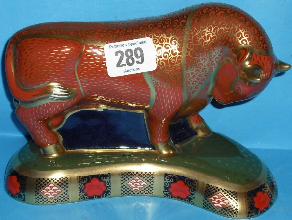 Appraisal: Royal Crown Derby Paperweight Harrods Bull with certificate boxed