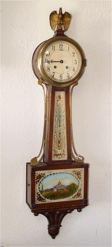 Appraisal: SHREVE CRUMP LOWE BOSTON STATE HOUSE BANJO CLOCK Reverse painted