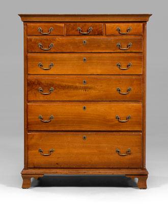 Appraisal: American Chippendale tall chest figured walnut with yellow pine poplar