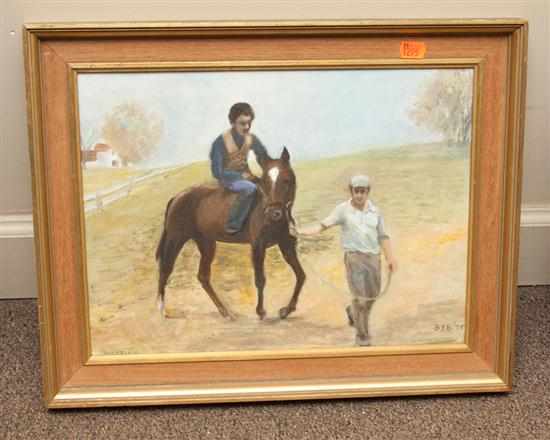 Appraisal: American School th century Breaking portrait of race horse jockey