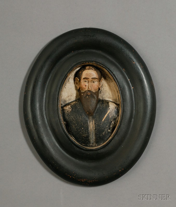 Appraisal: Folk Painted and Carved Figural Oval Plaque of a Bearded