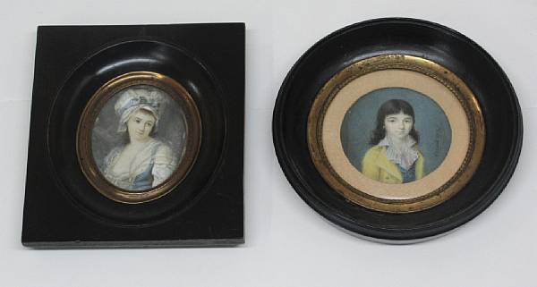 Appraisal: Two portrait miniatures of a boy and young woman late