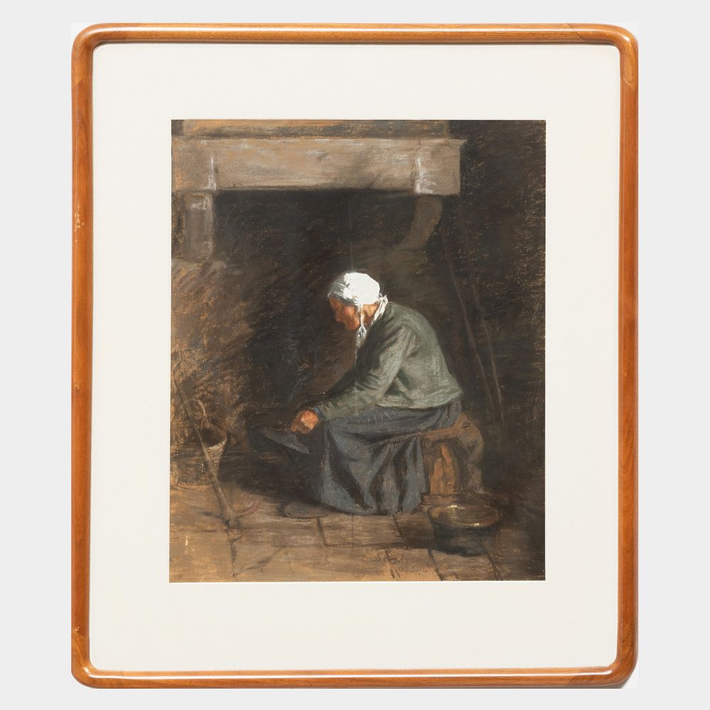 Appraisal: American School Woman Seated by a Hearth Pastel on paper