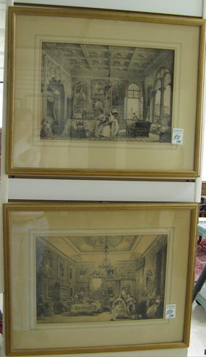 Appraisal: TWO TH CENTURY LITHOGRAPHS hand colored depicting interior drawing room