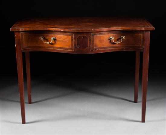 Appraisal: Georgian Hepplewhite style inlaid mahogany shaped front two-drawer writing desk