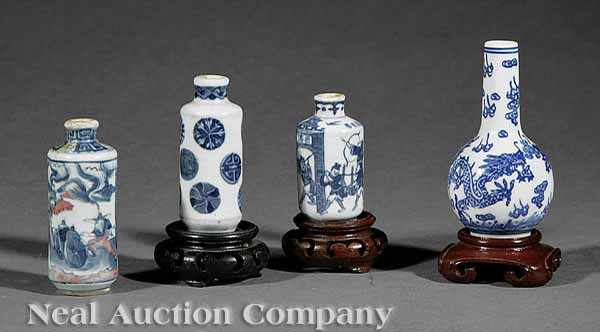 Appraisal: A Group of Four Chinese Blue and White Porcelain Snuff