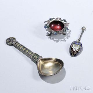 Appraisal: Three Pieces of Silver and Plique-a-jour Enamel Tableware two Norwegian