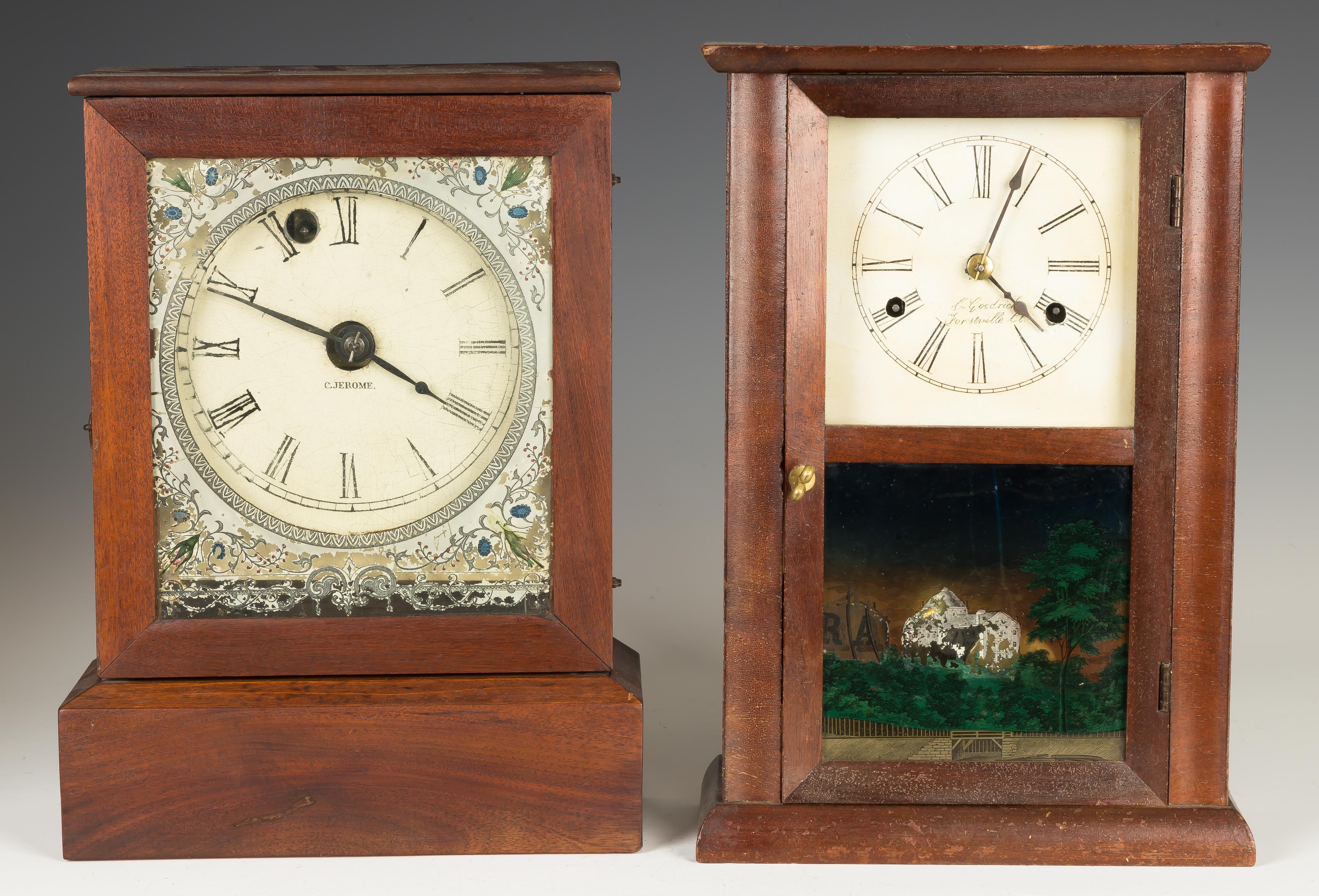 Appraisal: Two Cottage Clocks L Chauncey Jerome Mahogany case refinished Original