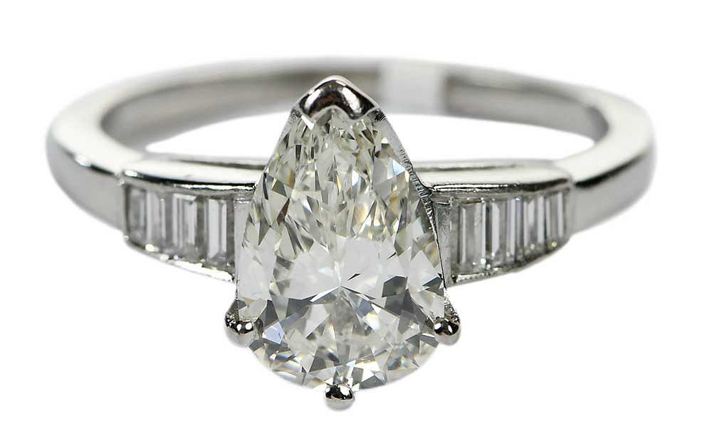 Appraisal: Platinum Diamond Ring one pear shaped diamond cts I VS