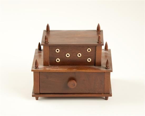 Appraisal: A th C Walnut Tabletop Sewing Caddy two tiered the