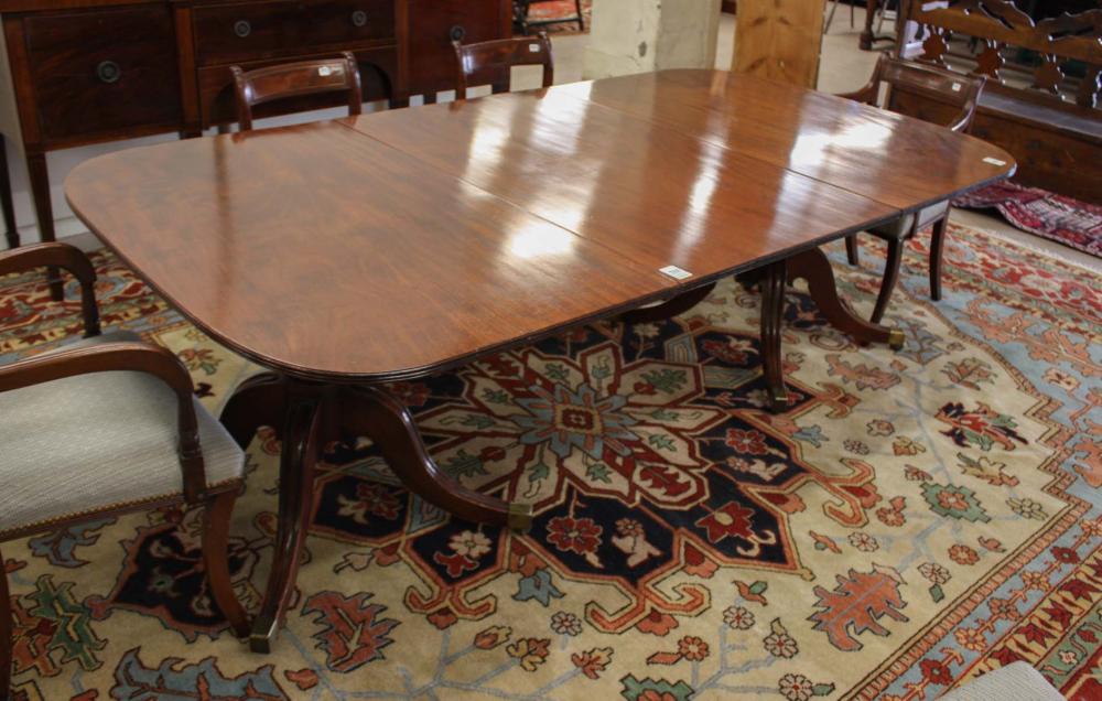 Appraisal: GEORGE III PERIOD MAHOGANY TWO-PART DINING TABLE WITH LEAF English