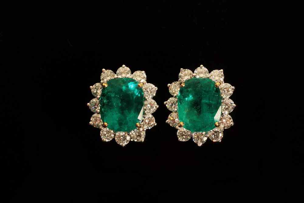 Appraisal: EARRINGS - One pair of platinum emerald and diamond earrings