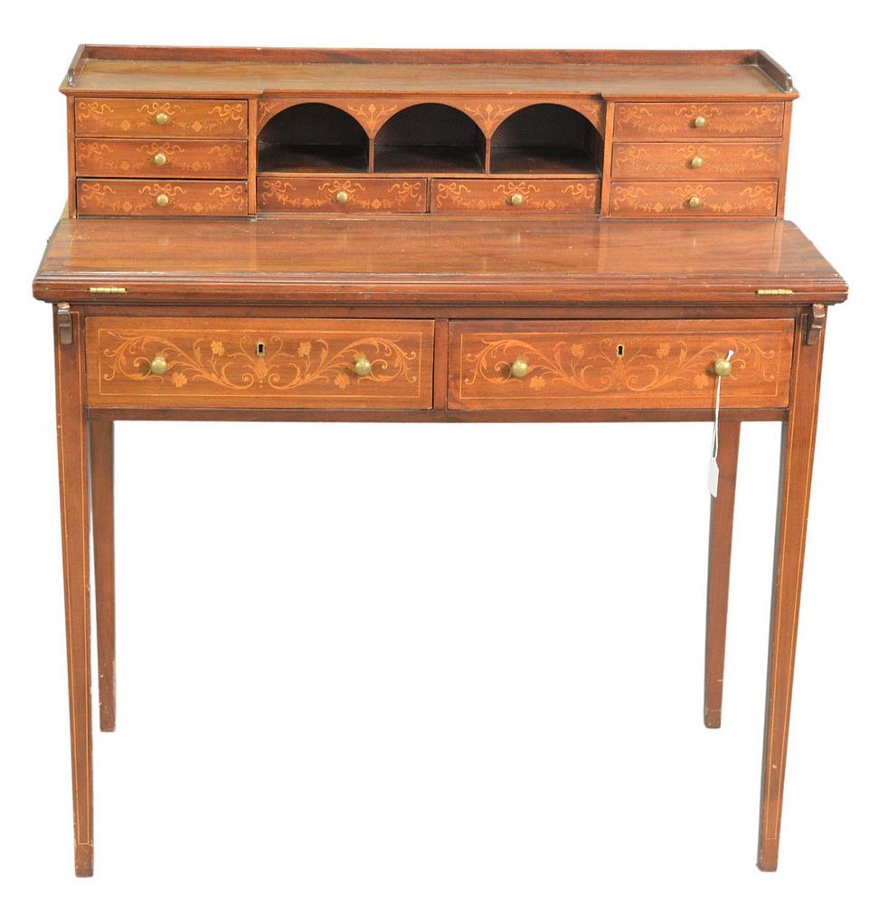 Appraisal: Mahogany Inlaid Desk height inches width inches Mahogany Inlaid Desk