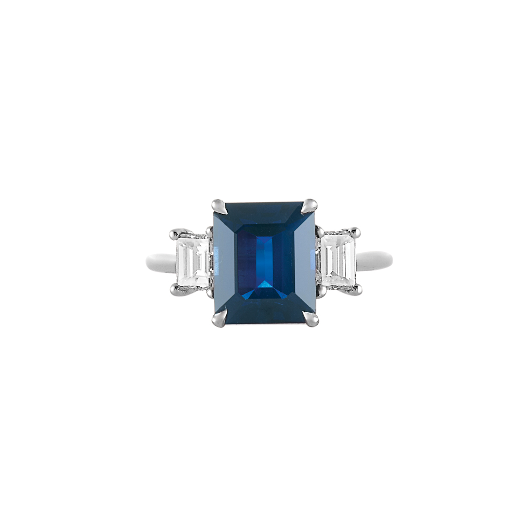 Appraisal: Platinum Sapphire and Diamond Ring One emerald-cut sapphire ap cts