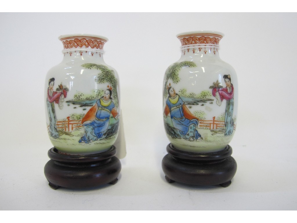 Appraisal: Pair of eggshell miniature baluster vases