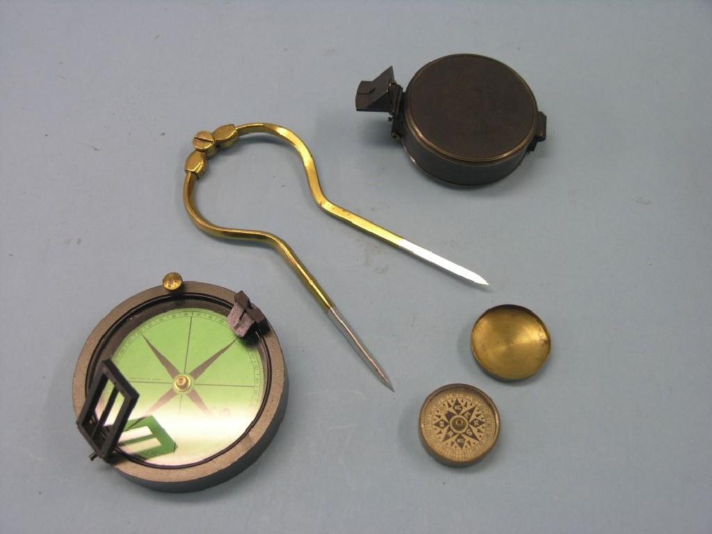 Appraisal: Three scientific compasses and a brass set-angle