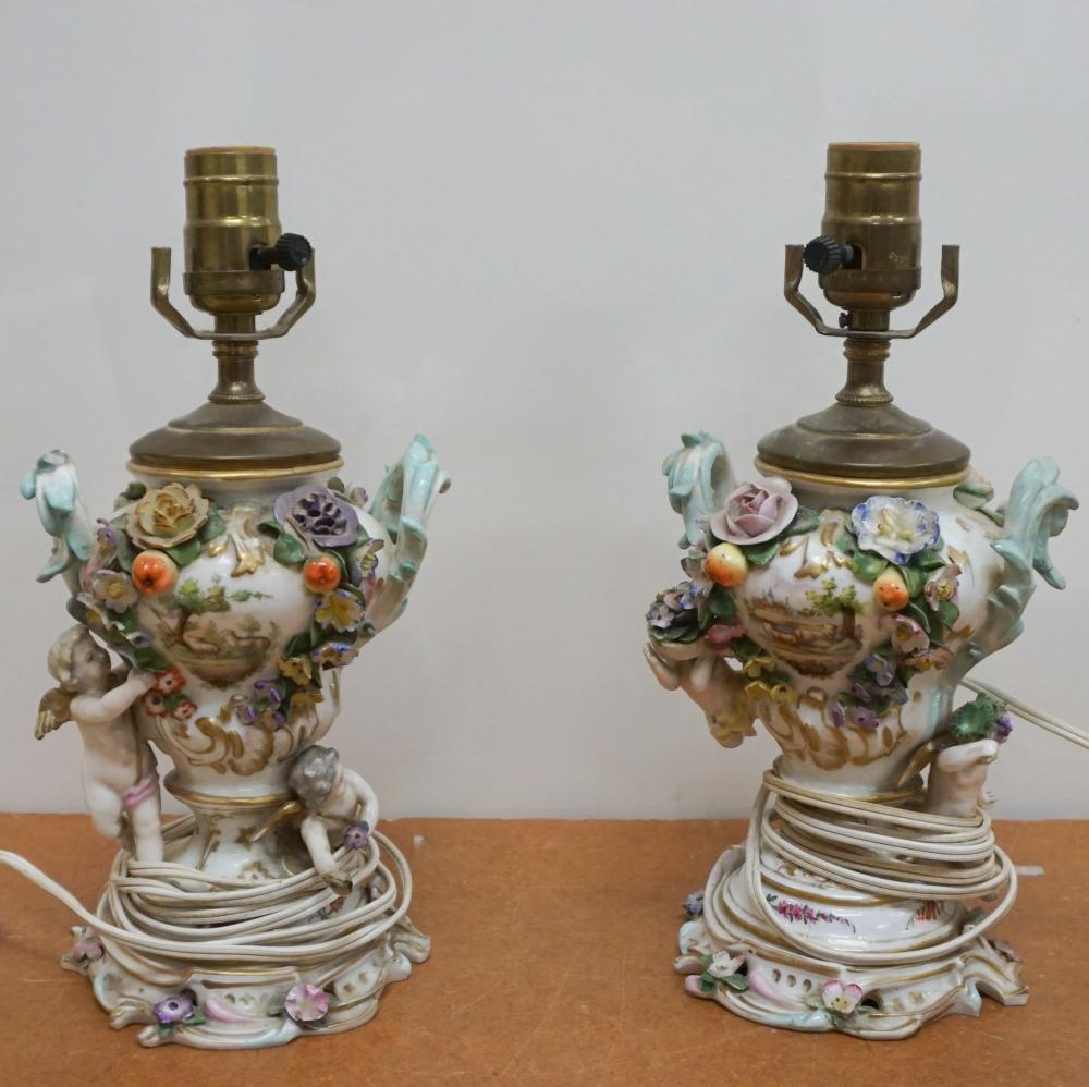 Appraisal: Pair of Meissen Floral and Putti Encrusted Porcelain Two Handle