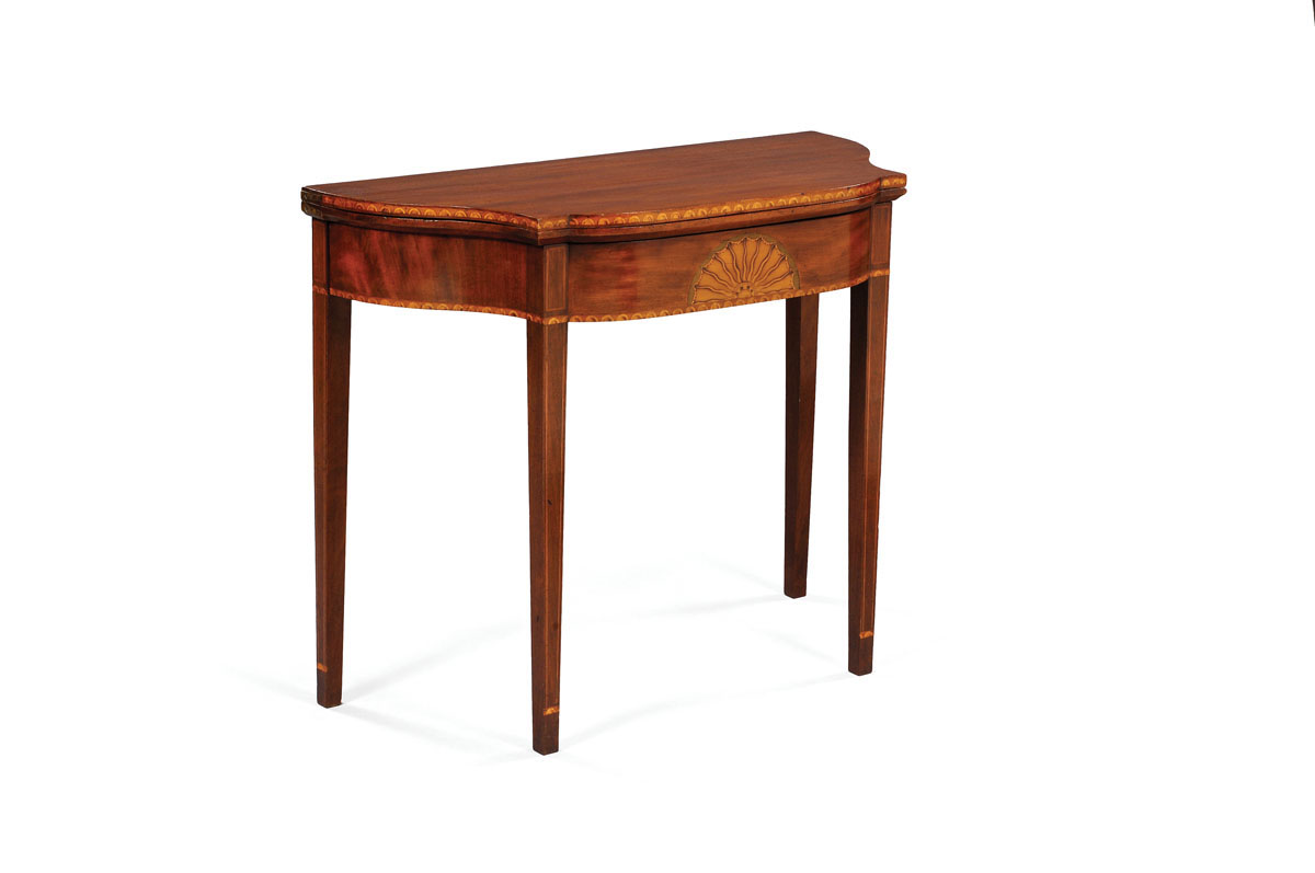 Appraisal: BOSTON MASSACHUSETTS HEPPLEWHITE INLAID MAHOGANY CARD TABLE The hinged rectangular