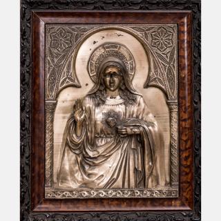 Appraisal: A Continental Silvered Repousse Icon Depicting the Madonna th Century