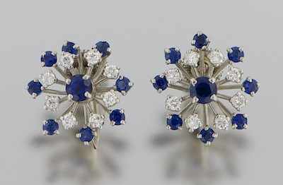 Appraisal: An Estate Pair of Sapphire and Diamond Earrings k white