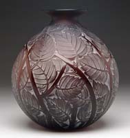 Appraisal: R LALIQUE MILAN VASE Rich dark amber colored glass is