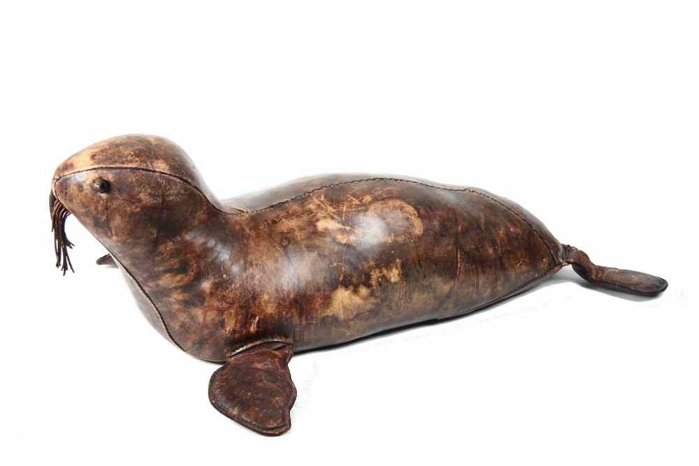 Appraisal: LEATHER SEAL SCULPTURE - Stitched Leather 'Lucille the Seal' by