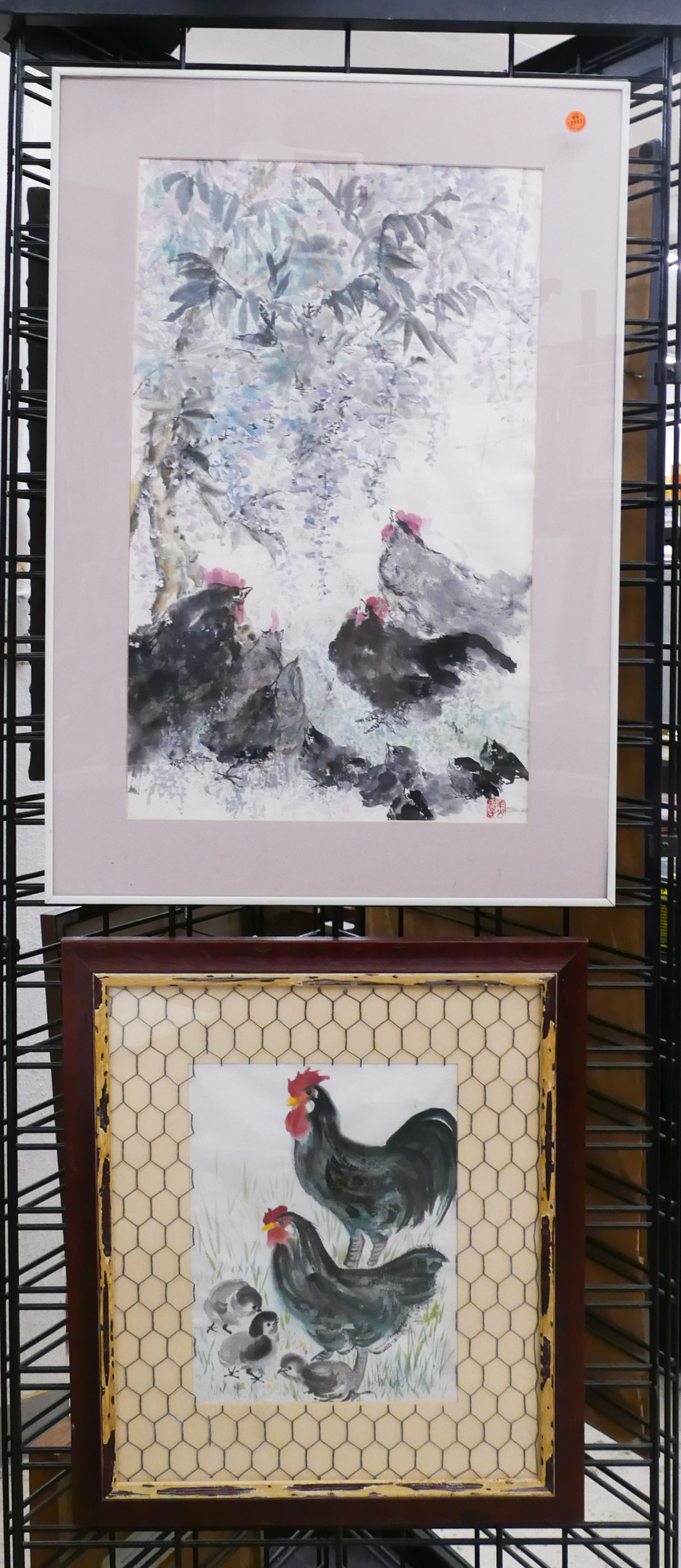 Appraisal: pc Asian Rooster Watercolors Framed- largest x ''