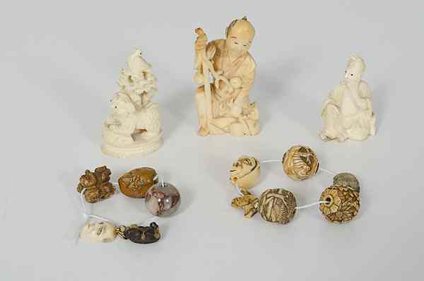 Appraisal: Japanese Ivory Carvings Japan An assembled group of ivory carvings