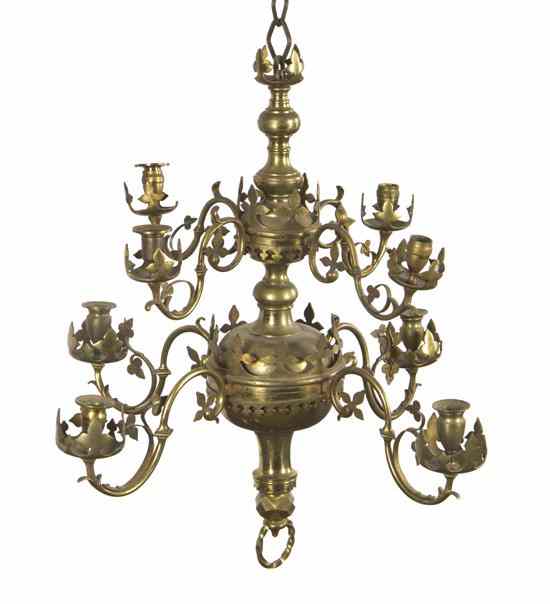 Appraisal: A Gothic Revival Eight-Light Brass Chandelier the baluster form standard