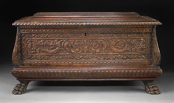 Appraisal: An Italian late Renaissance walnut cassone early th century The