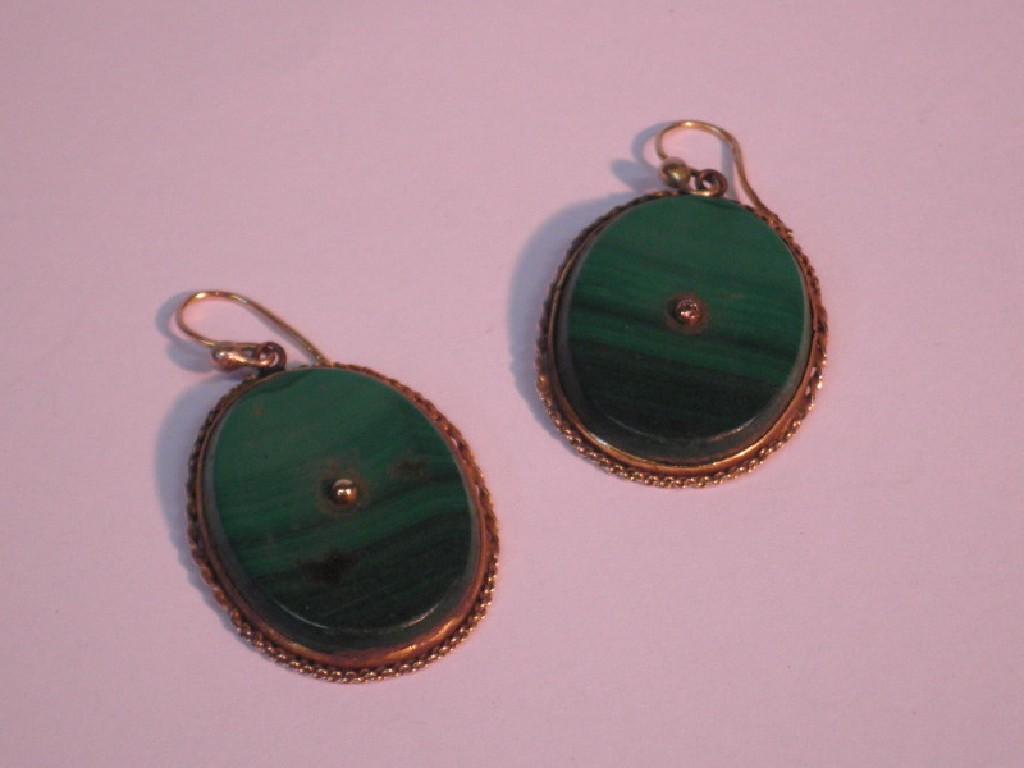 Appraisal: A pair of malachite and tiny diamond set ear rings