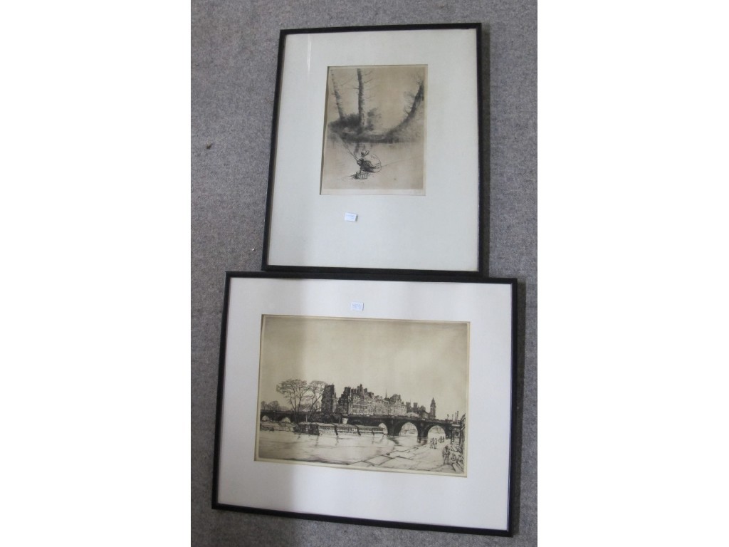 Appraisal: HENRY RUSHBURY Drypoint 'On The Sienne' signed on the plate