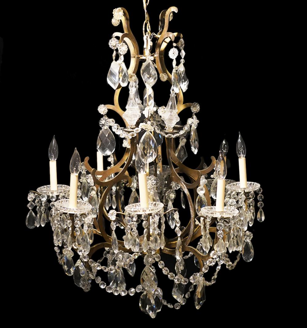 Appraisal: BACCARAT SIGNED CRYSTAL BRONZE CHANDELIERBaccarat signed crystal chandelier with lights