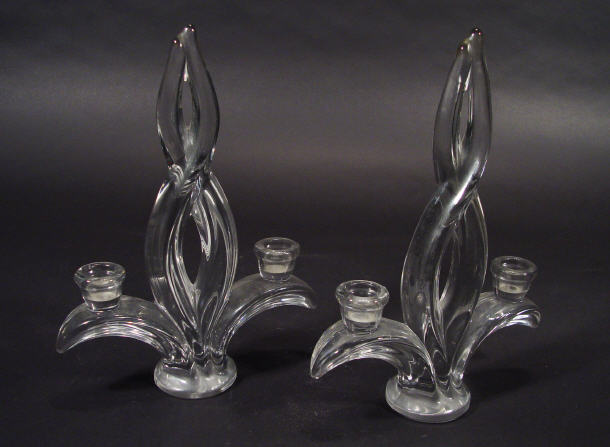 Appraisal: Pair of Vannes French art glass two-branch candelabra etched mark