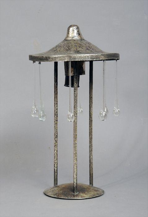 Appraisal: Josef Hoffmann Weiner Werkstatte Hammered Silver Table Lamp with Glass