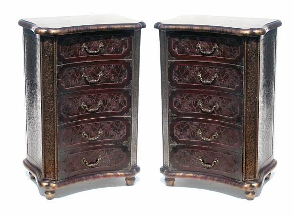 Appraisal: A pair of Portuguese style embossed leather commodes height in