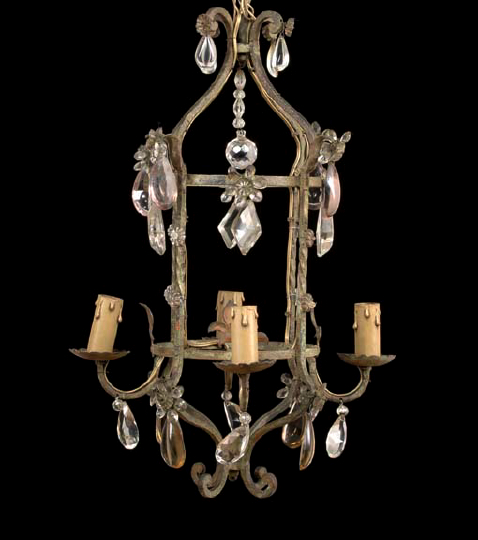 Appraisal: Small French Gilded Wrought-Iron and Cut Glass Foyer Chandelier of