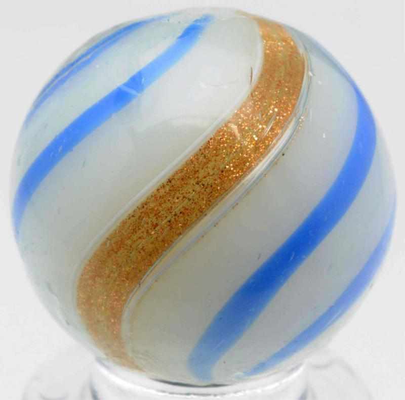 Appraisal: White Opaque Banded Lutz Marble White opaque base with blue