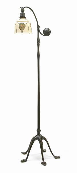 Appraisal: A Tiffany Studios patinated-bronze counter-balance floor lamp - impressed TIFFANY