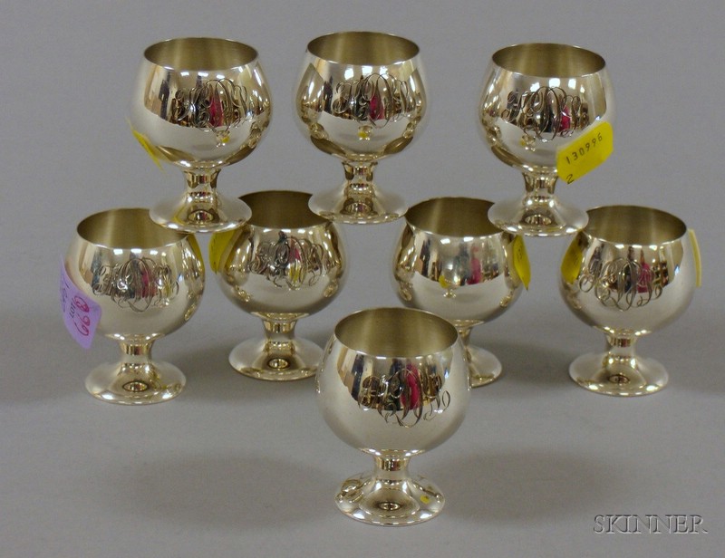 Appraisal: Eight-Piece Miniature Manchester Sterling Silver Snifter Set ht in Approximate