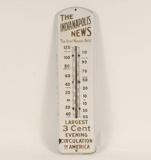 Appraisal: Indianapolis News Hoosier Daily newspaper porcelain advertising thermometer x One